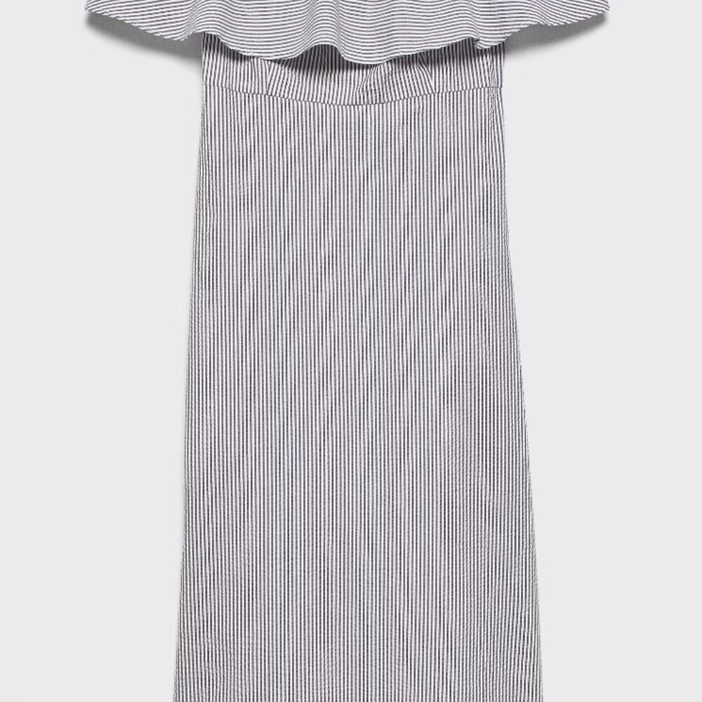Banana Republic Off-Shoulder Flounce Seersucker Shift Dress
